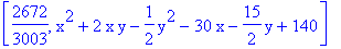 [2672/3003, x^2+2*x*y-1/2*y^2-30*x-15/2*y+140]